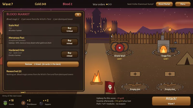 The blood market with three ability cards on offer
